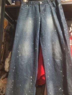 PacSun Blue Embellished Wide-Leg Jeans